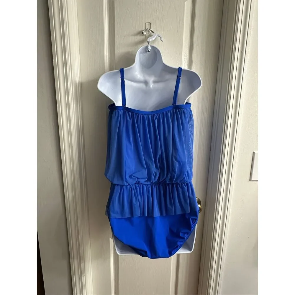 Gottex Royal Blue Mesh Overlay One Piece Swimsuit Size 14
